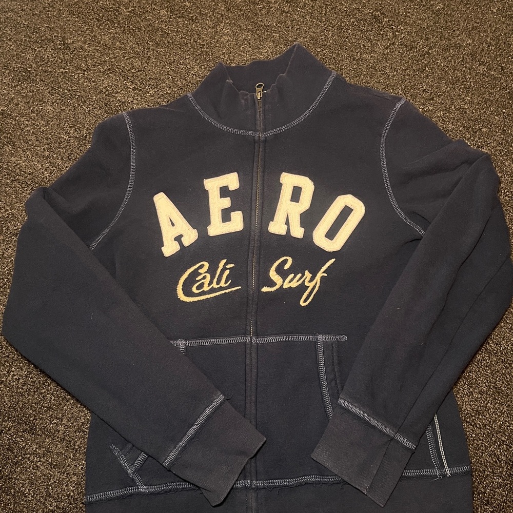 Aeropostale Navy Blue Women’s Collared Zip Jacket Size Large Preowned